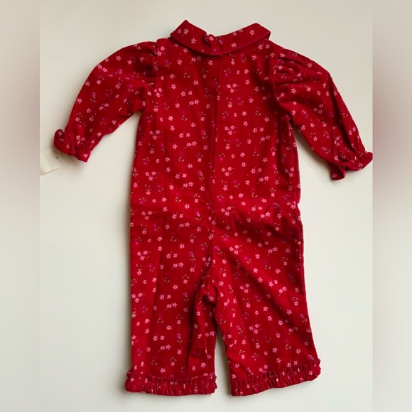 Vintage 90s Red Floral Baby Velvet Jumpsuit - Picture 2 of 9